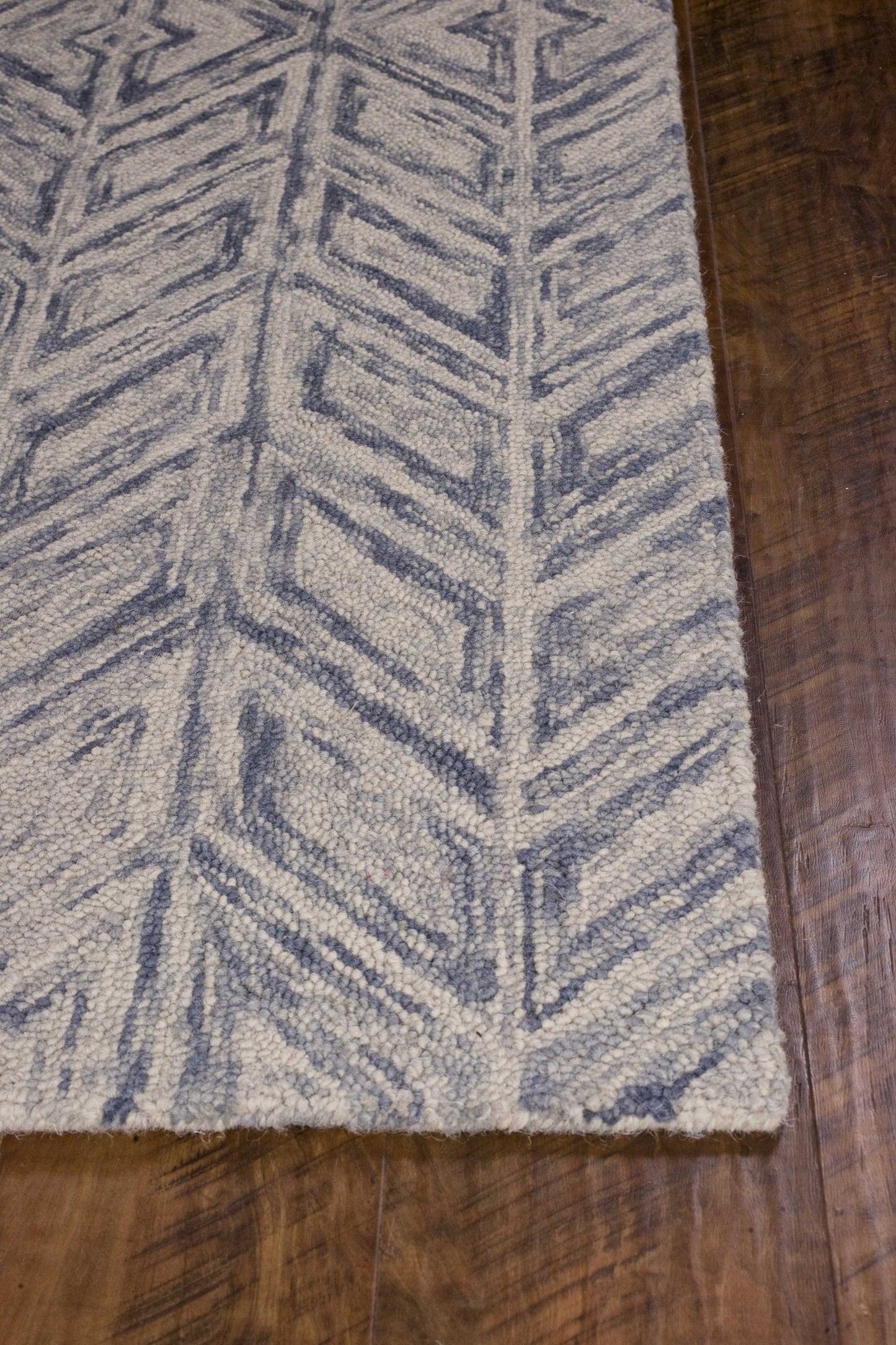 5inchesx7inches Blue Hand Tufted Wool Herringbone Indoor Area Rug