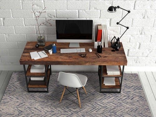 5inchesx7inches Blue Hand Tufted Wool Herringbone Indoor Area Rug