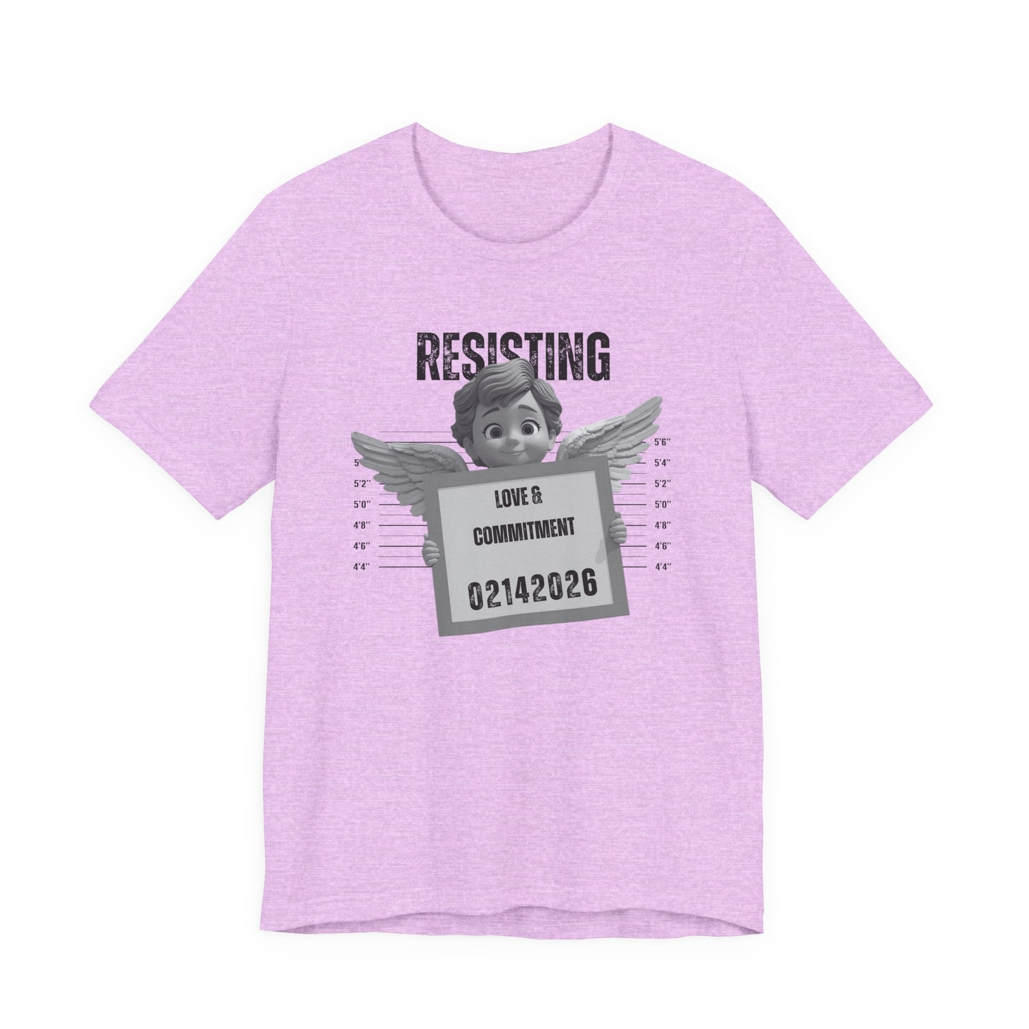 Resisting Love & Commitment Mugshot Tee — Funny Anti-Romance Graphic T-Shirt for Valentines