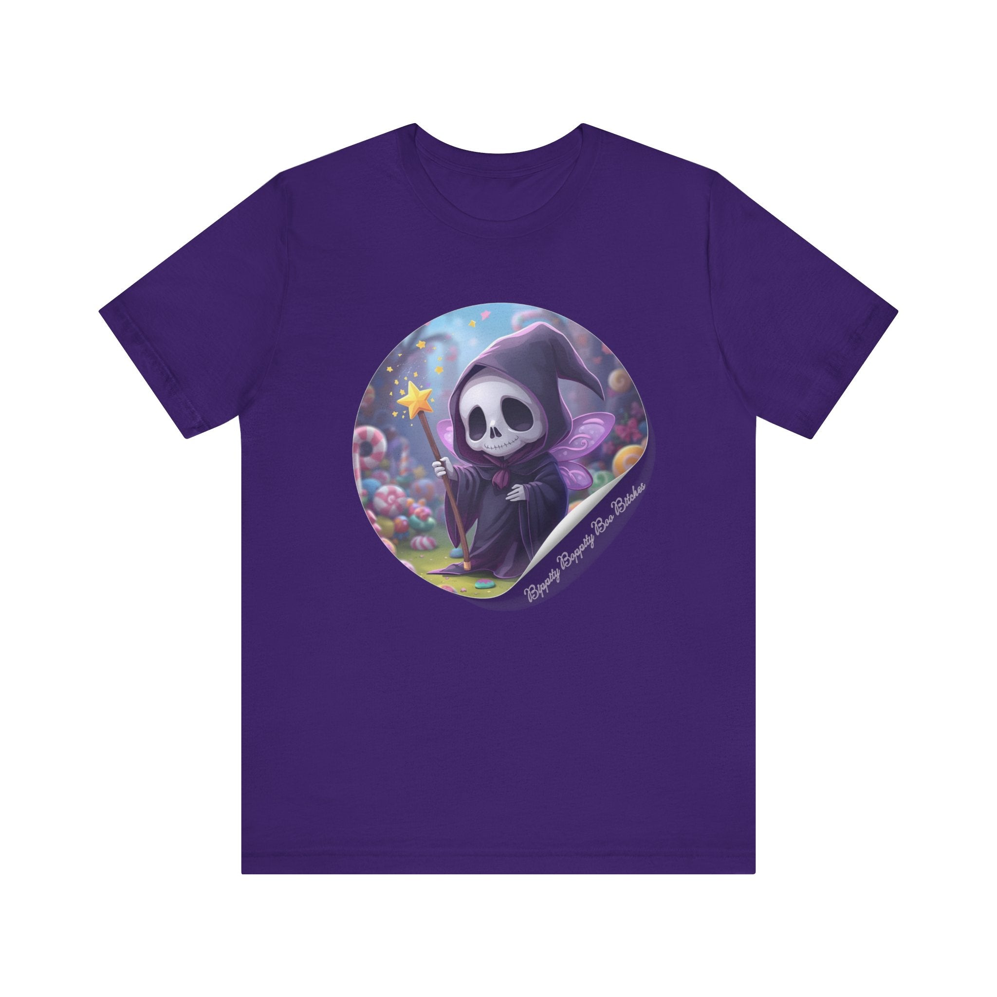 Boppity Boo Cute Grim Reaper Tee, Soft Unisex Jersey T-Shirt, Fun Halloween Shirt, Goth Aesthetic Apparel