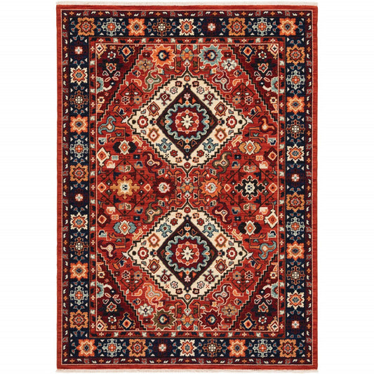 2inches x 3inches Red Blue Machine Woven Oriental Indoor Area Rug