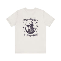 Moonlight & Mischief Witchy Tee - Unisex Short Sleeve Shirt for Halloween, Gifts for Her, Witchy Vibes, Casual Wear, Cozy Style