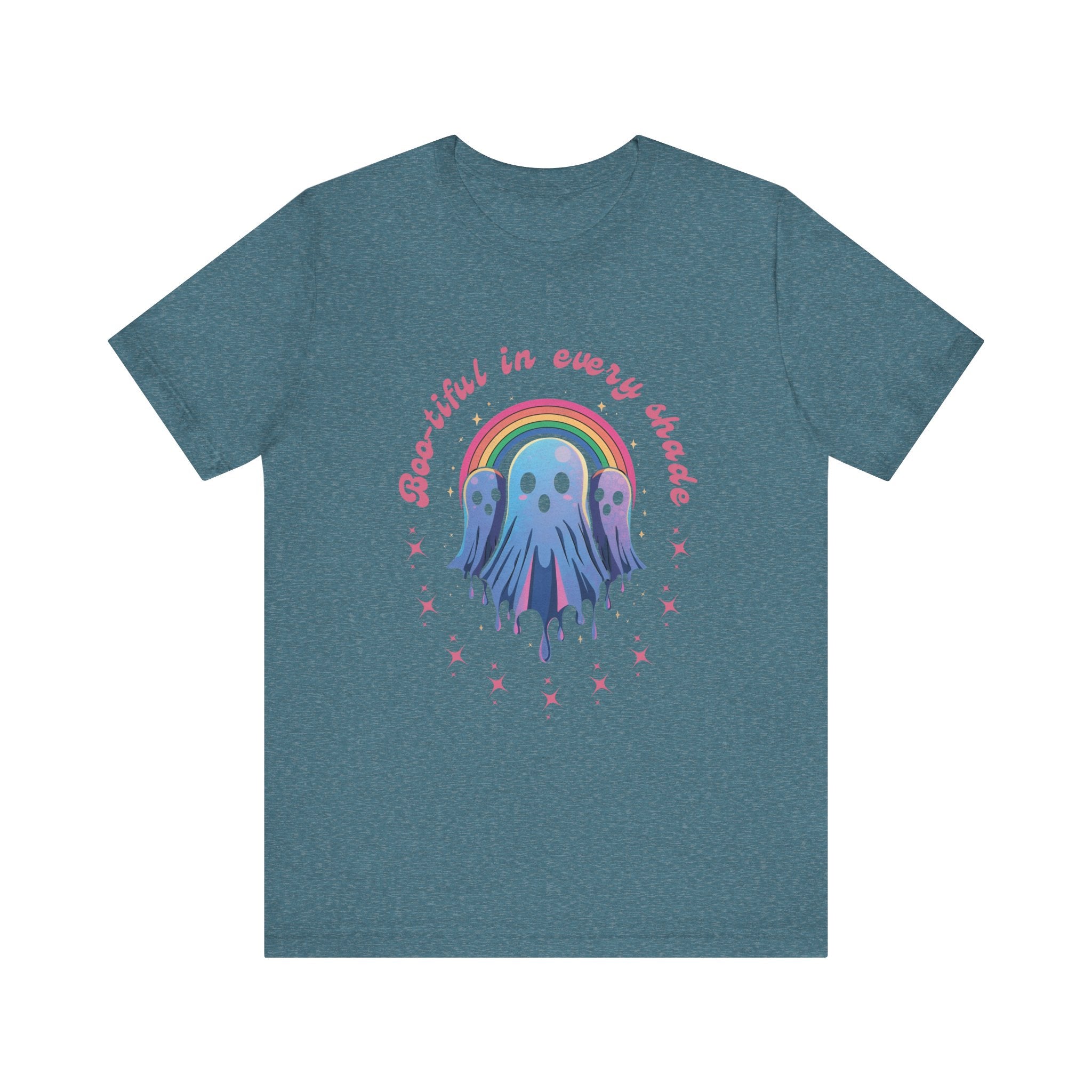 Bootiful in Every Color - Vibrant Rainbow Ghost Tee - Fun Casual T-shirt, Ghost Lovers Apparel, LGBTQ+ Pride Shirt, Halloween Costume Top, Colorful Graphic Tee