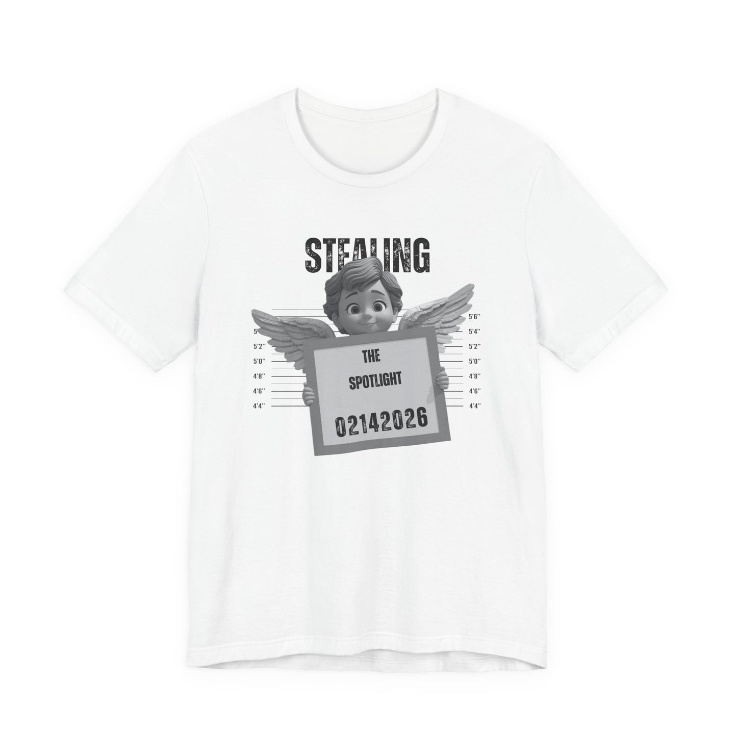 Stealing the Spotlight Mugshot Tee — Cute Angel Mugshot Graphic Valentines T‑Shirt