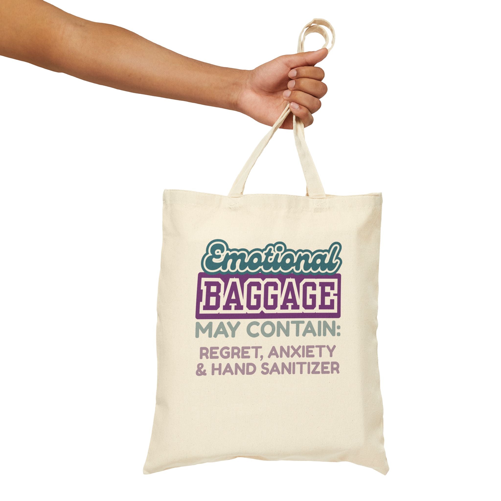 Tote Bag — "Emotional Baggage May Contain: Regret, Anxiety & Hand Sanitizer" Canvas Tote