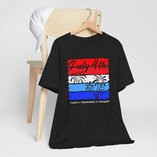 July 4th Family Freedom Tee, Unisex Independence Day Shirt, Patriotic Fireworks T-Shirt, Summer Celebration Top, Holiday Graphic Apparel