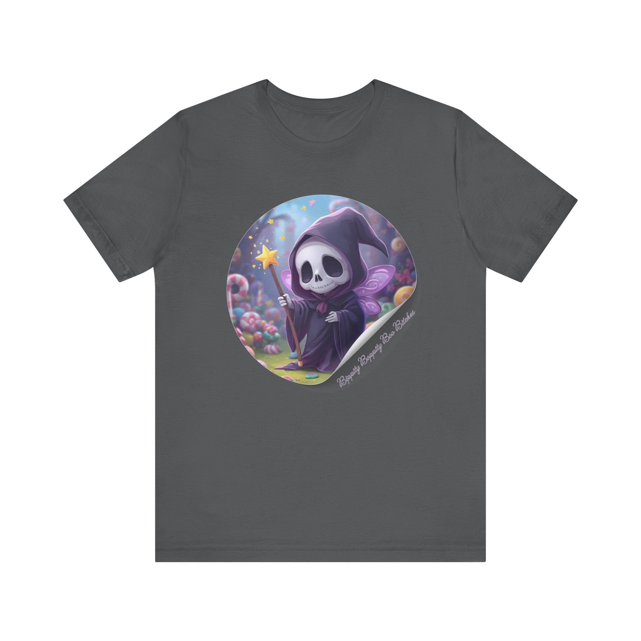 Boppity Boo Cute Grim Reaper Tee, Soft Unisex Jersey T-Shirt, Fun Halloween Shirt, Goth Aesthetic Apparel