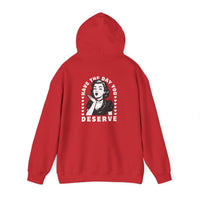Have the Day you Deserve, Vintage Pin-Up Hoodie — Retro Woman Blowing Kiss Graphic Pullover
