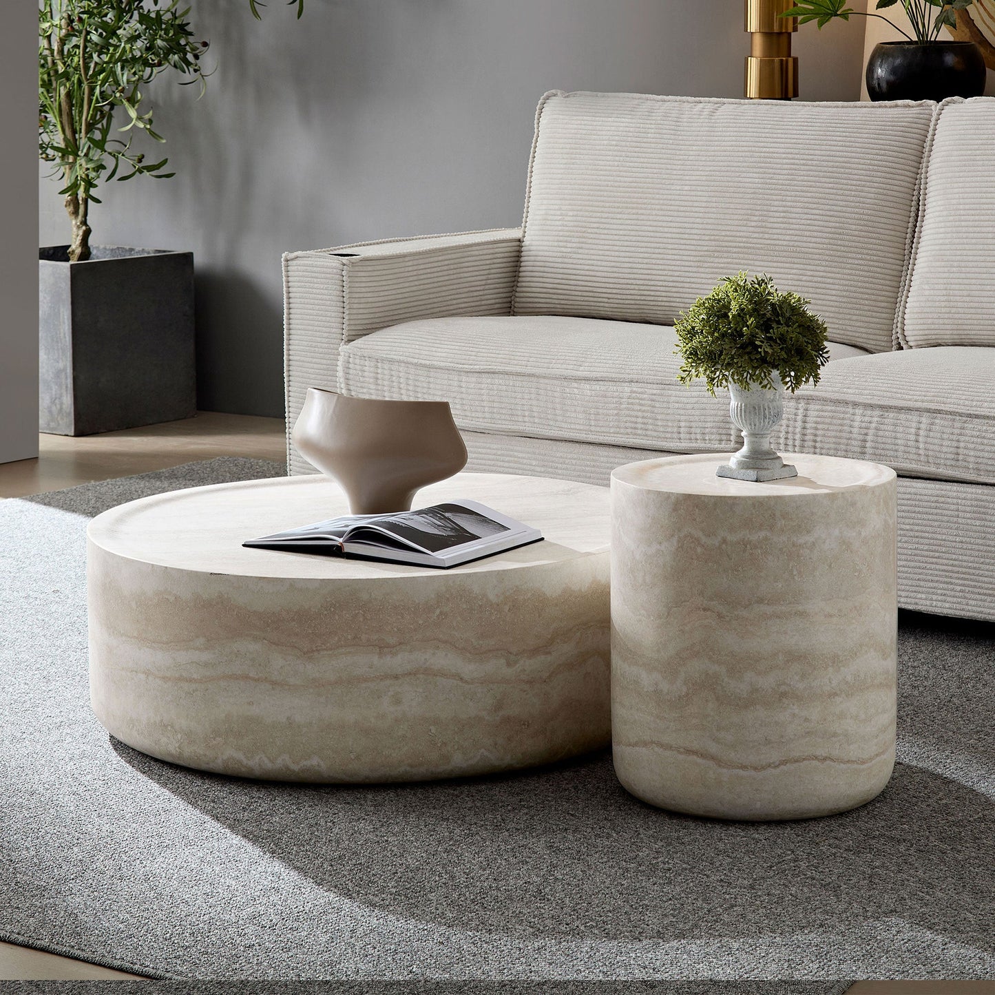 Set of 2 Faux MARS Pattern Coffee Tables side Table Round Tea Faux