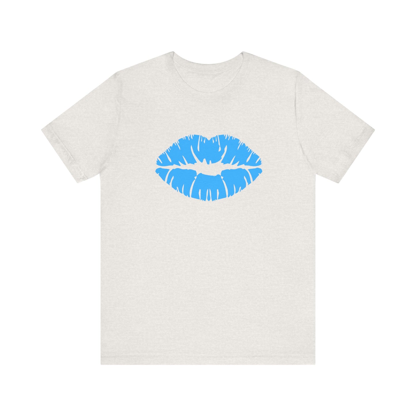 Blue Lips Kiss Print Unisex Tee, Casual Wear, Gift for Her, Valentine's Day Shirt, Fun Graphic Top, Everyday Style