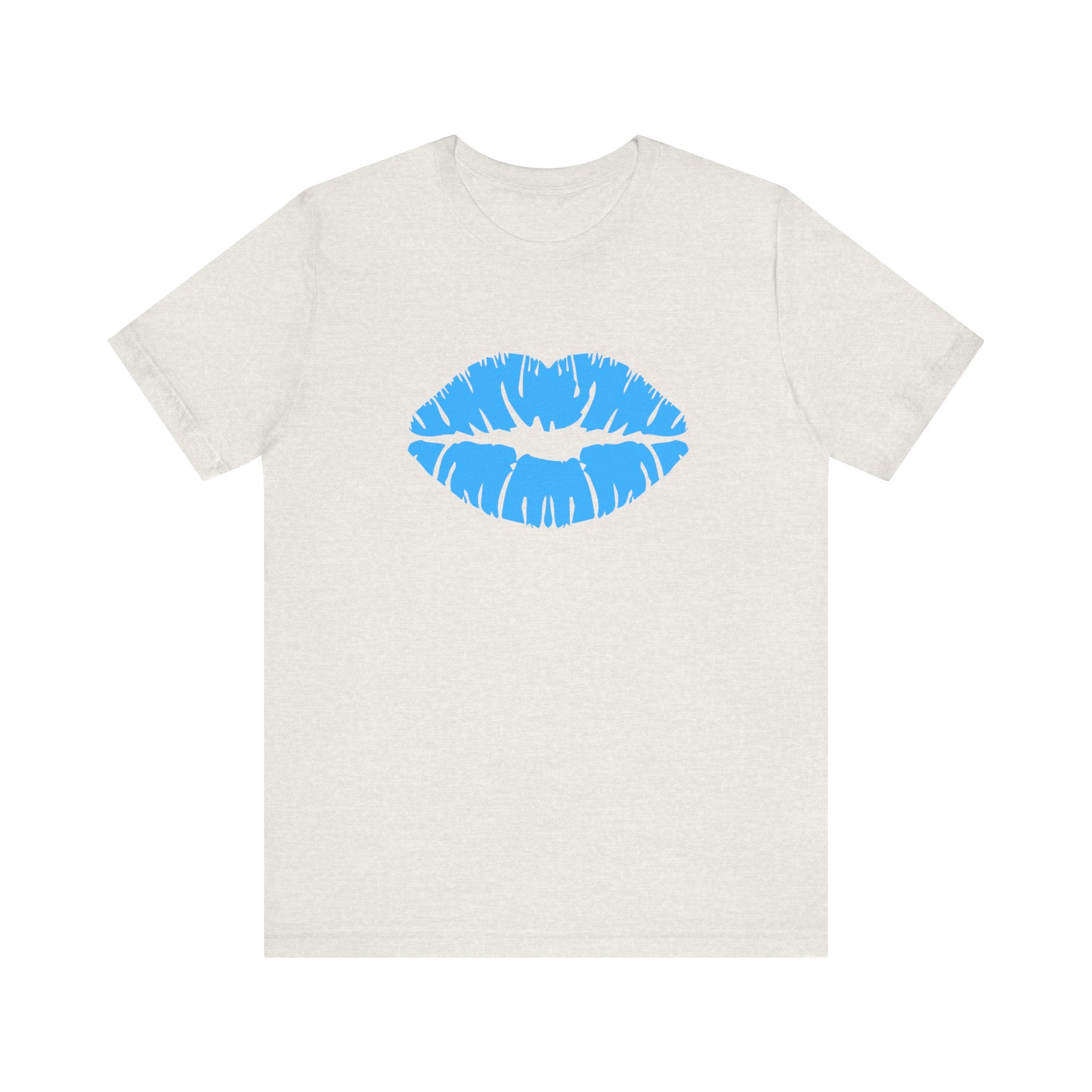 Blue Lips Kiss Print Unisex Tee, Casual Wear, Gift for Her, Valentine's Day Shirt, Fun Graphic Top, Everyday Style
