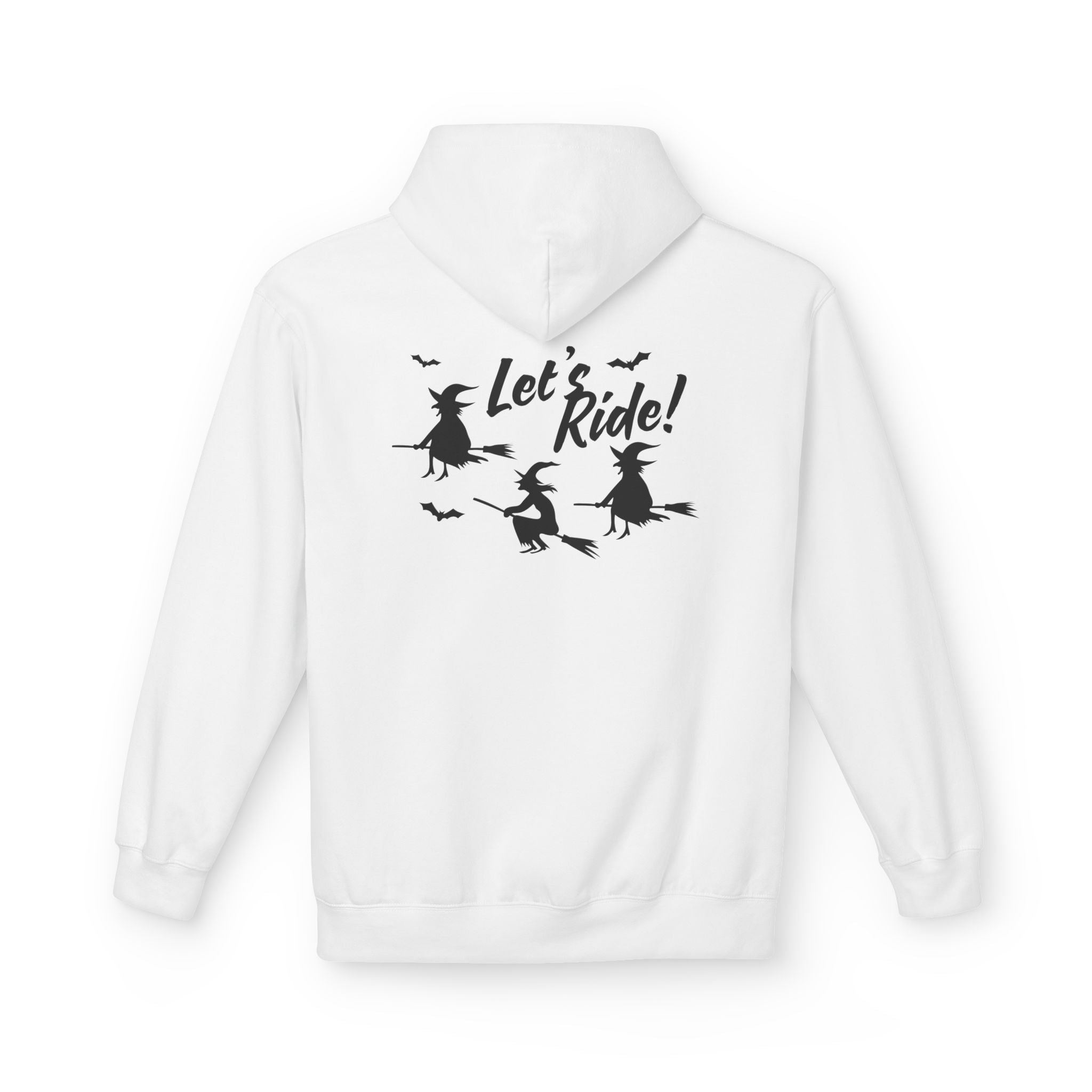 Let's Ride Witches Witchy Broomstick Hoodie, Unisex Midweight Fleece Sweatshirt, Halloween Apparel, Cozy Witch Costume,  Spooky Season