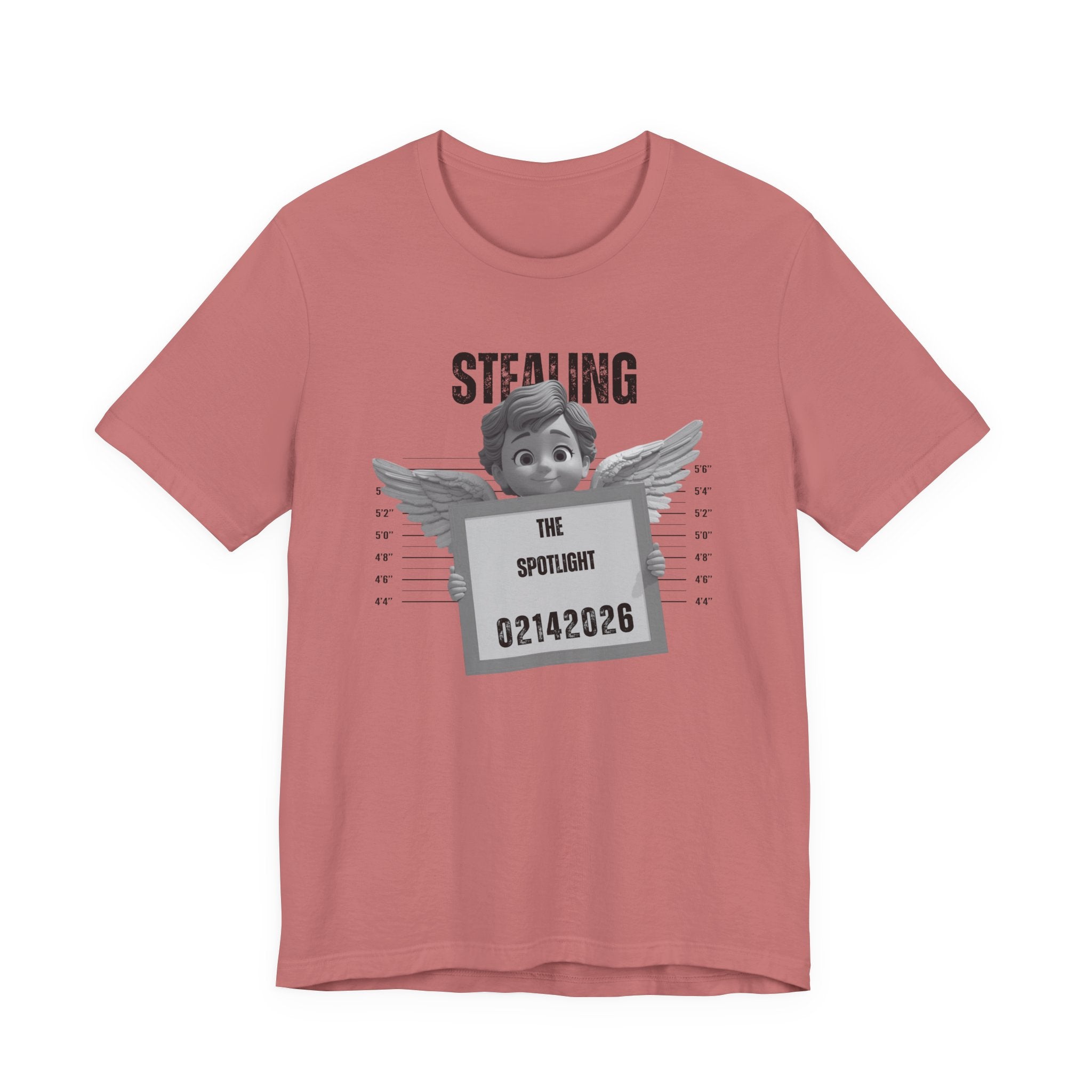 Stealing the Spotlight Mugshot Tee — Cute Angel Mugshot Graphic Valentines T‑Shirt