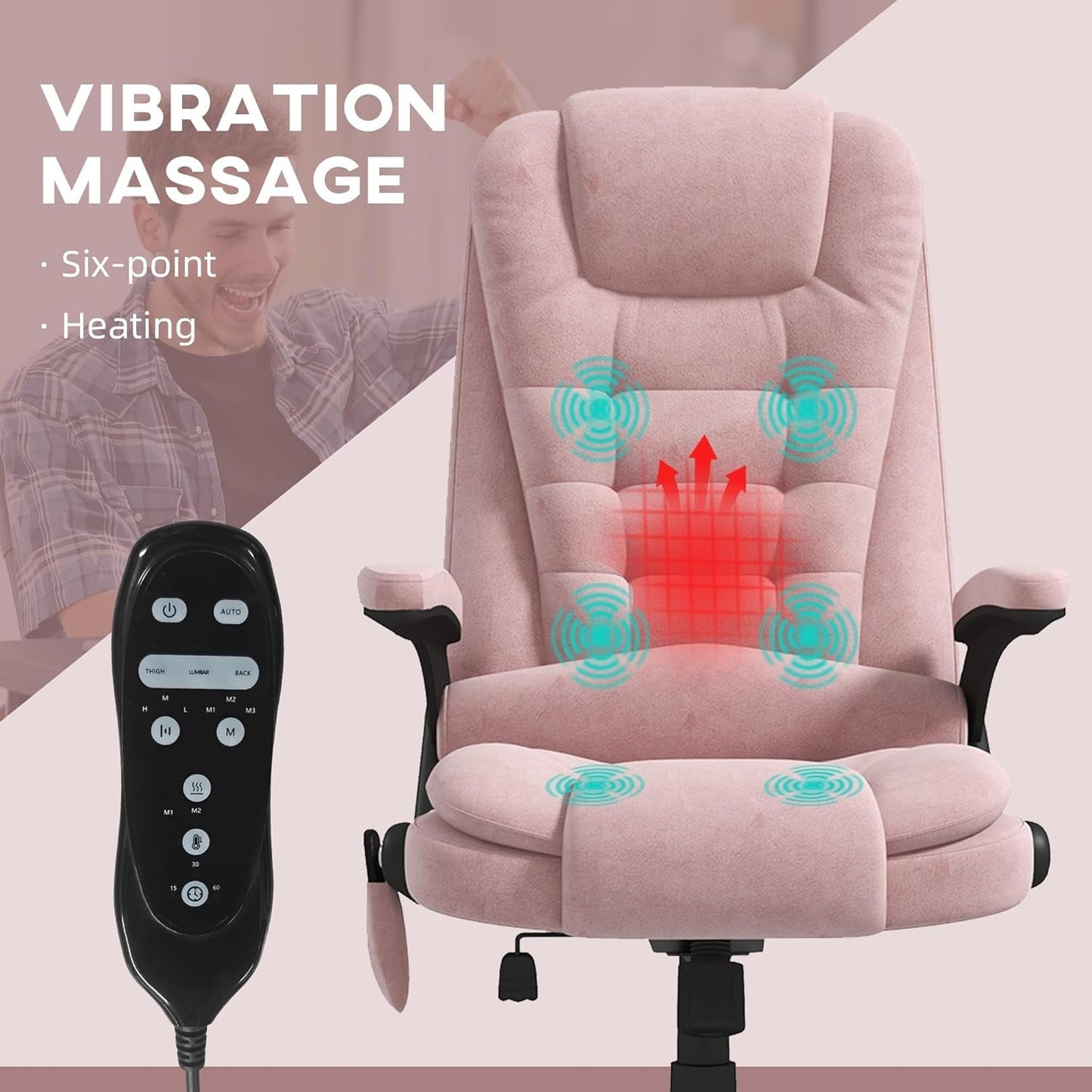 6 Point Vibrating Massage Office Chair with Heat, Velvet High Back
