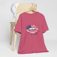Patriotic Kiss Graphic Tee | Unisex Casual Top, Fourth of July Shirt, Summer Outfit, Gift for Her, USA Pride Wear