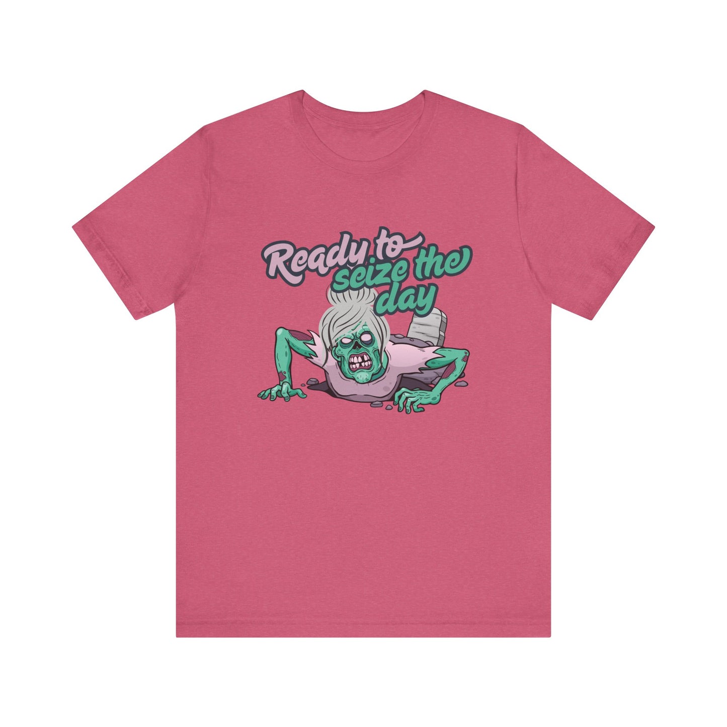Zombie-Themed Graphic Tee, Ready to Seize the Day T-Shirt, Unisex Horror Costume, Halloween Apparel, Funny Zombie tee