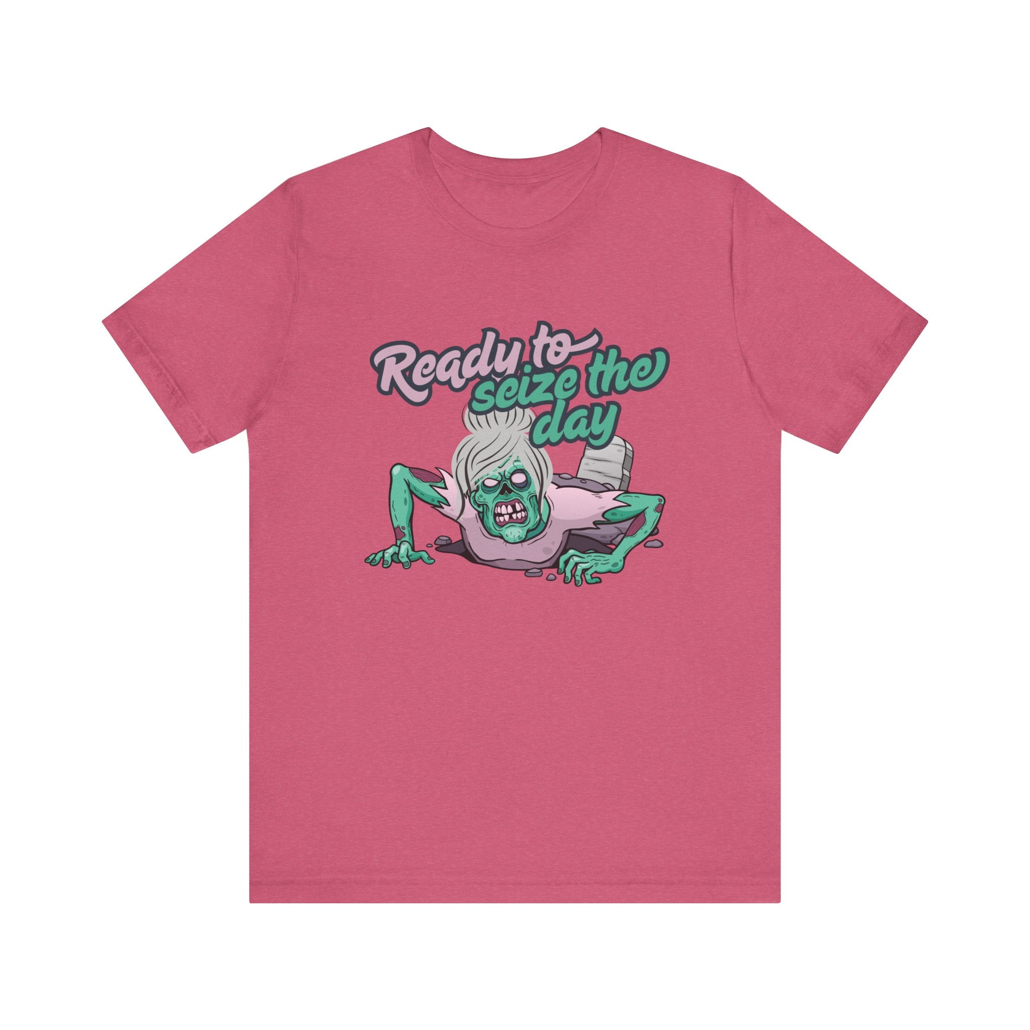 Zombie-Themed Graphic Tee, Ready to Seize the Day T-Shirt, Unisex Horror Costume, Halloween Apparel, Funny Zombie tee