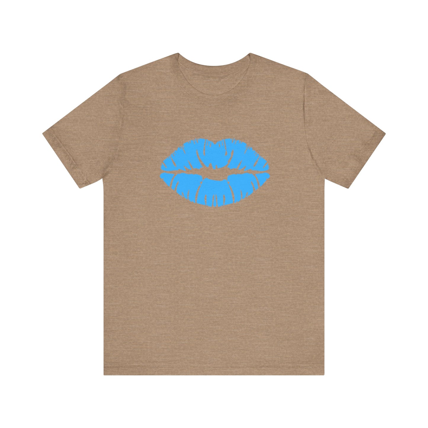 Blue Lips Kiss Print Unisex Tee, Casual Wear, Gift for Her, Valentine's Day Shirt, Fun Graphic Top, Everyday Style
