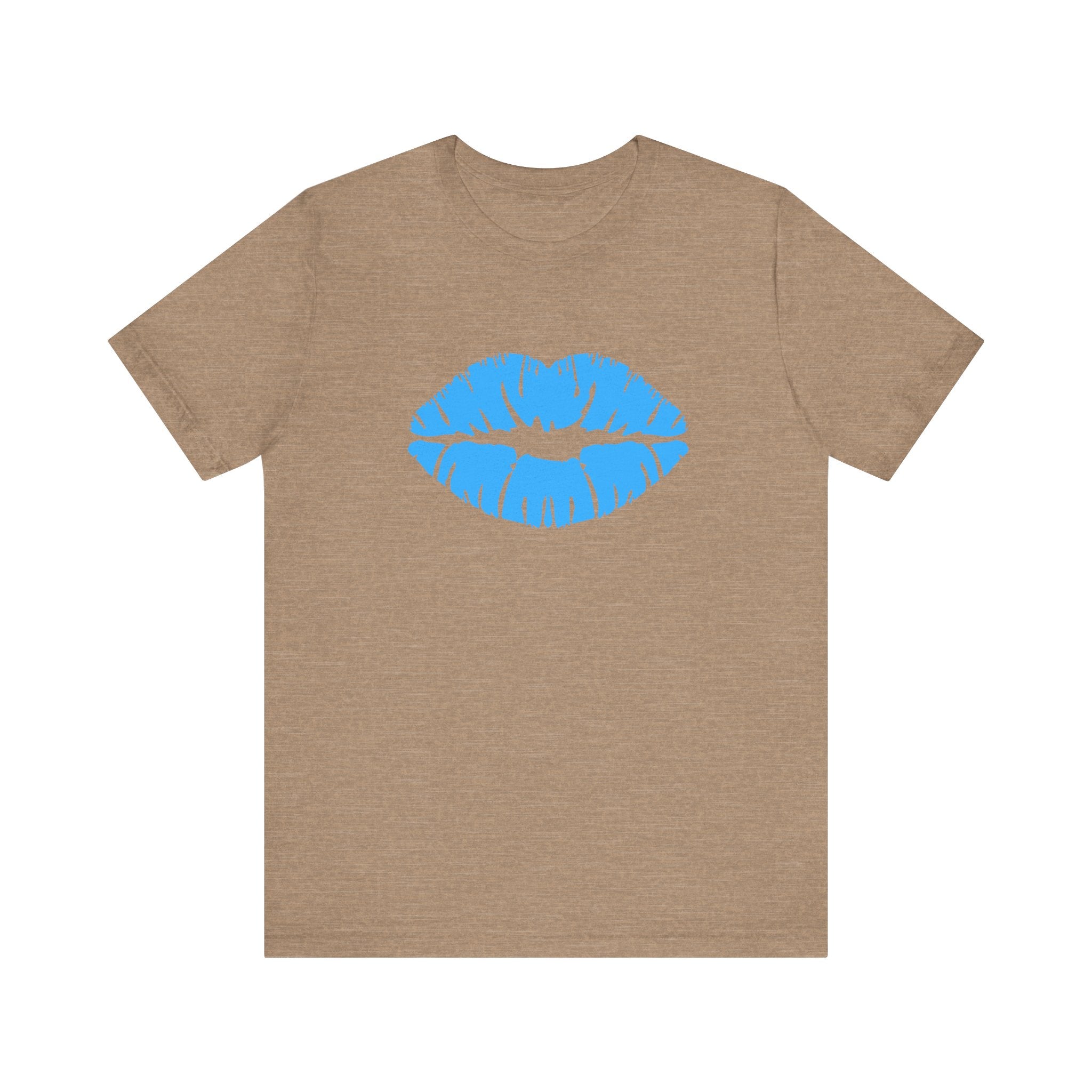 Blue Lips Kiss Print Unisex Tee, Casual Wear, Gift for Her, Valentine's Day Shirt, Fun Graphic Top, Everyday Style