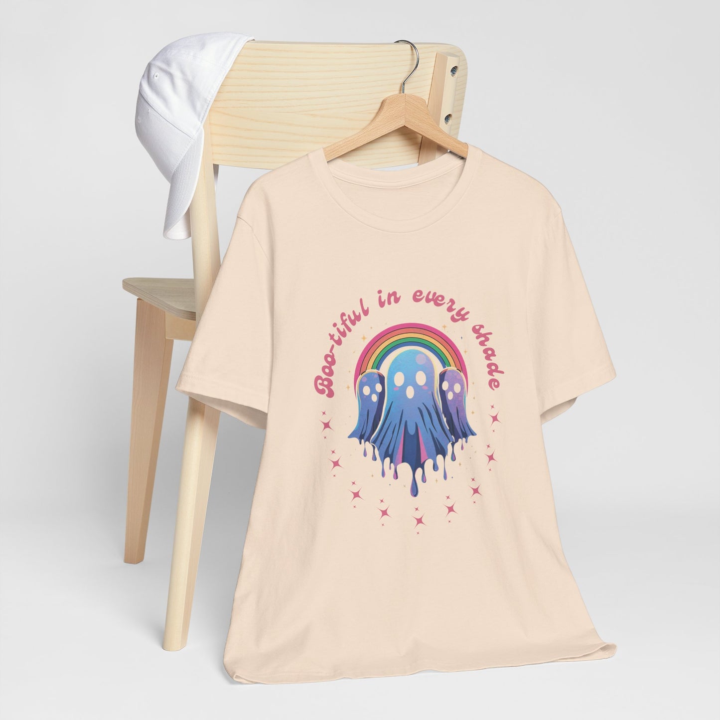 Bootiful in Every Color - Vibrant Rainbow Ghost Tee - Fun Casual T-shirt, Ghost Lovers Apparel, LGBTQ+ Pride Shirt, Halloween Costume Top, Colorful Graphic Tee