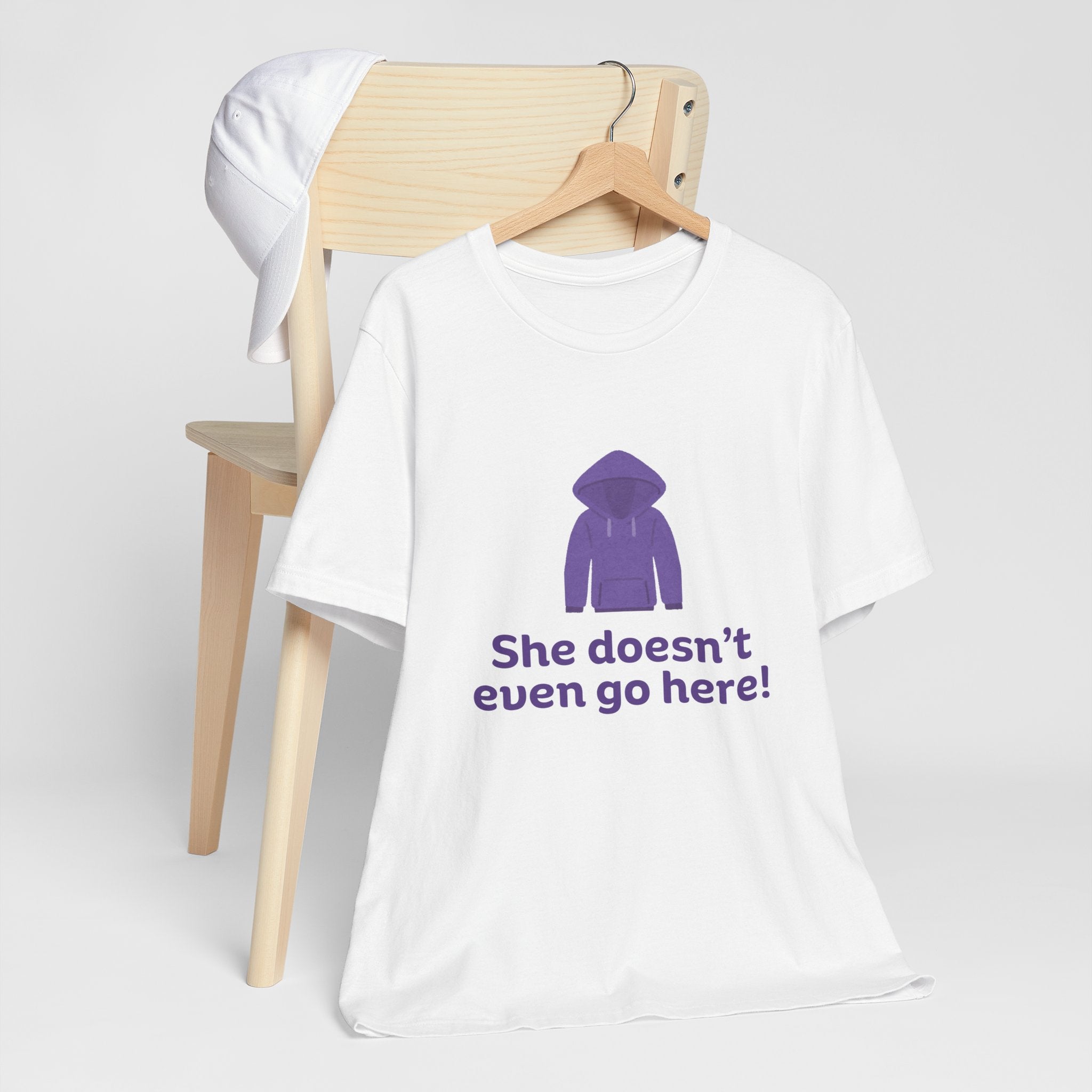 Funny Graphic Tee - "She doesn't even go here!" Unisex Jersey Short Sleeve Shirt, Humor T-Shirt, Gift for Friends, Casual Wear, Trendy [...]