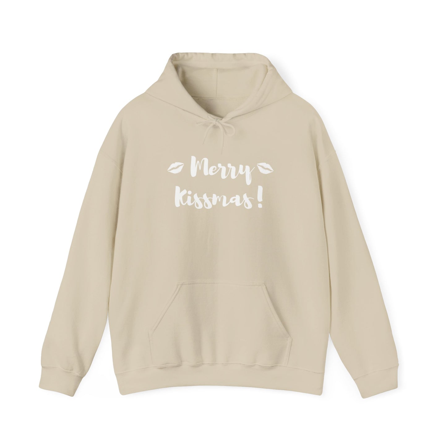 Merry Kisses Hoodie — Cute Pink Lip Print Holiday Sweatshirt