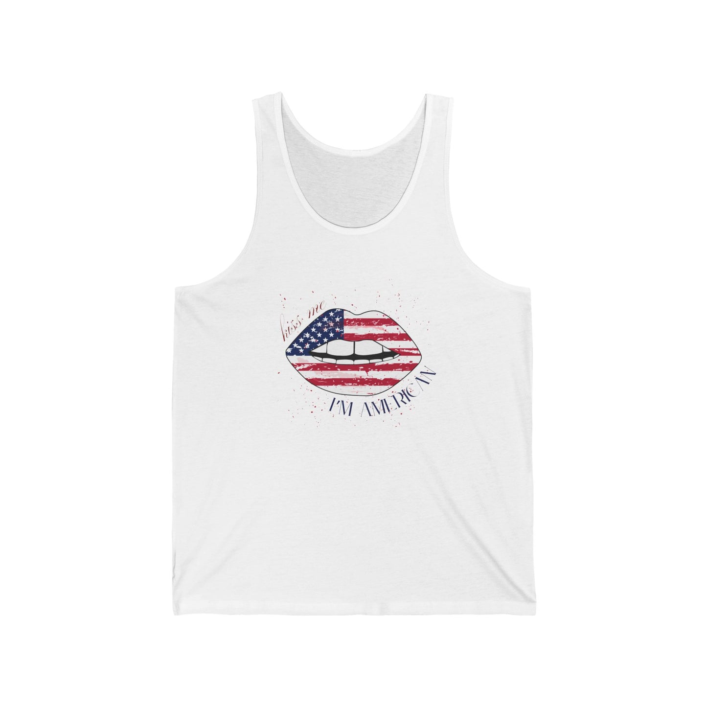 Patriotic Kiss Unisex Jersey Tank, 4th of July Shirt, Summer Tank Top, USA Flag Apparel, Casual Wear, Gift for Her