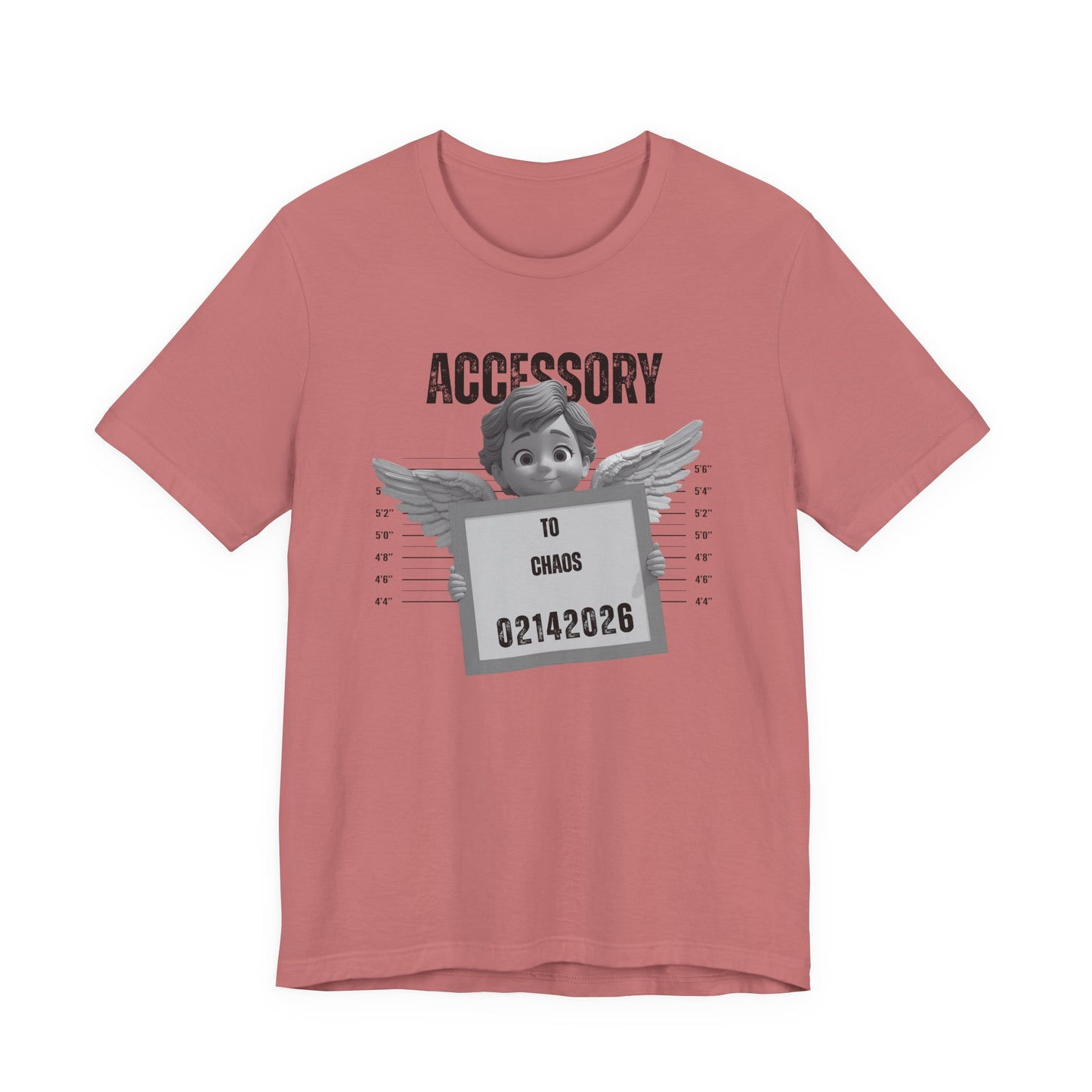 Accessory to Chaos Mugshot Tee — Funny Angel Mugshot Valentines T‑Shirt