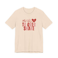 Most Likely To Overshare T-Shirt — Funny Heart Graphic Tee for Friends & Galentine's/Valentine's