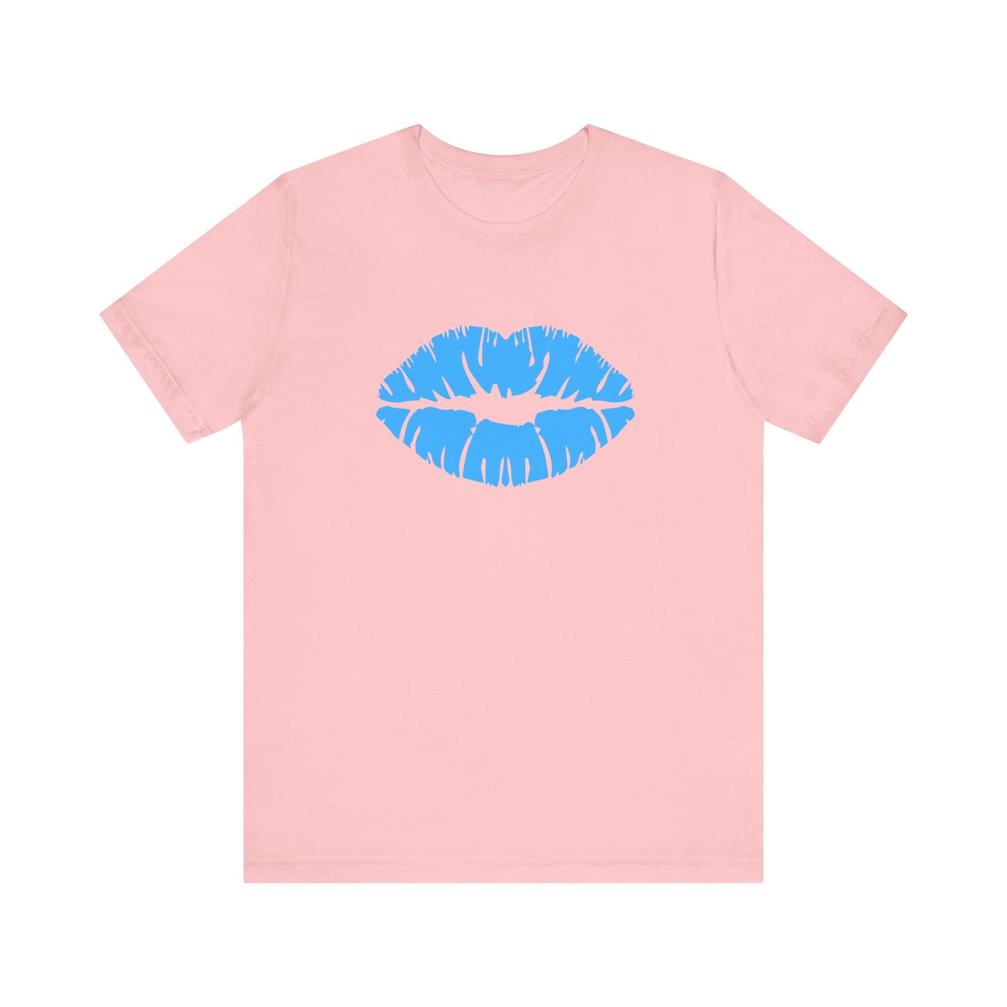 Blue Lips Kiss Print Unisex Tee, Casual Wear, Gift for Her, Valentine's Day Shirt, Fun Graphic Top, Everyday Style