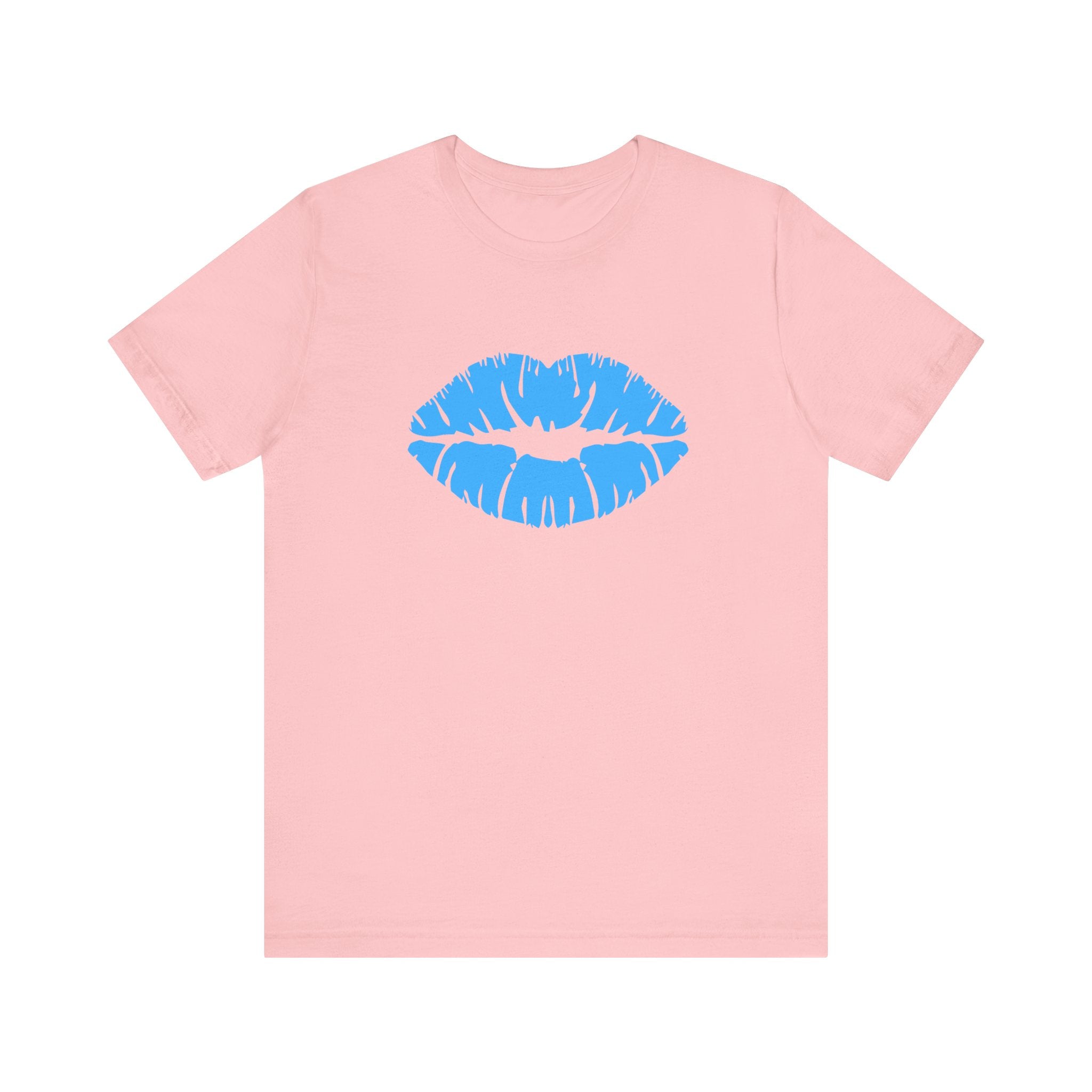 Blue Lips Kiss Print Unisex Tee, Casual Wear, Gift for Her, Valentine's Day Shirt, Fun Graphic Top, Everyday Style