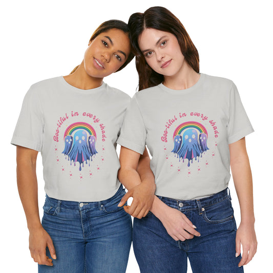 Bootiful in Every Color - Vibrant Rainbow Ghost Tee - Fun Casual T-shirt, Ghost Lovers Apparel, LGBTQ+ Pride Shirt, Halloween Costume Top, Colorful Graphic Tee