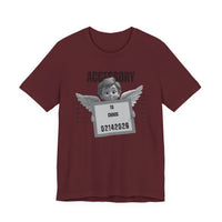 Accessory to Chaos Mugshot Tee — Funny Angel Mugshot Valentines T‑Shirt
