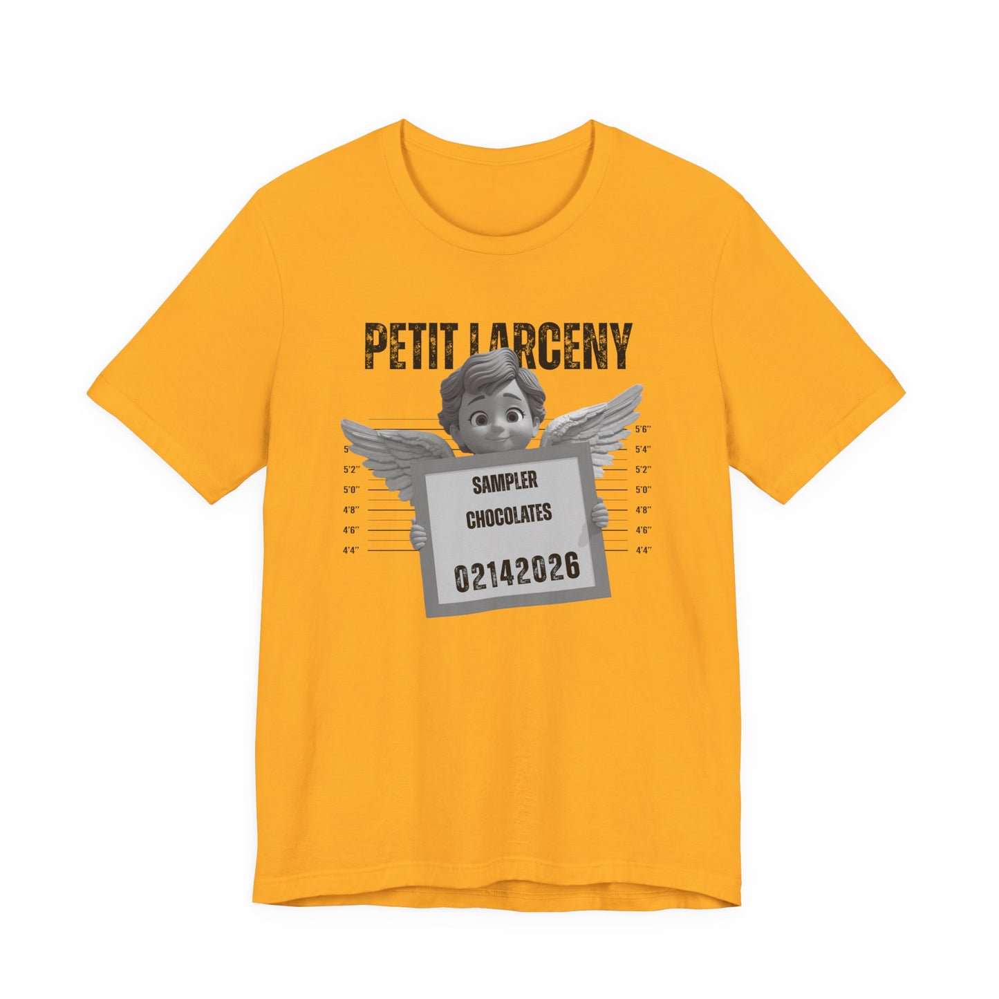 Petit Larceny Mugshot T-Shirt – 'Sampler Chocolates' Funny Arrest Graphic Tee