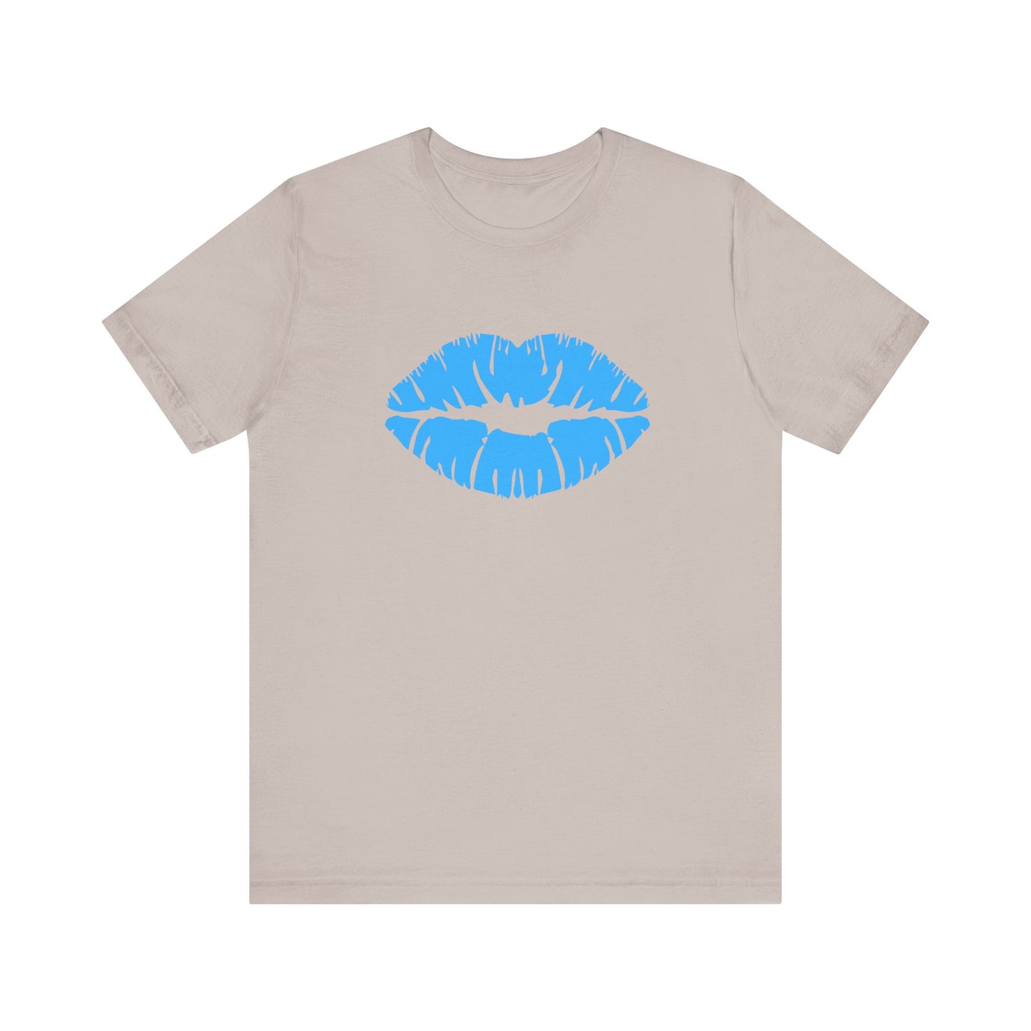 Blue Lips Kiss Print Unisex Tee, Casual Wear, Gift for Her, Valentine's Day Shirt, Fun Graphic Top, Everyday Style
