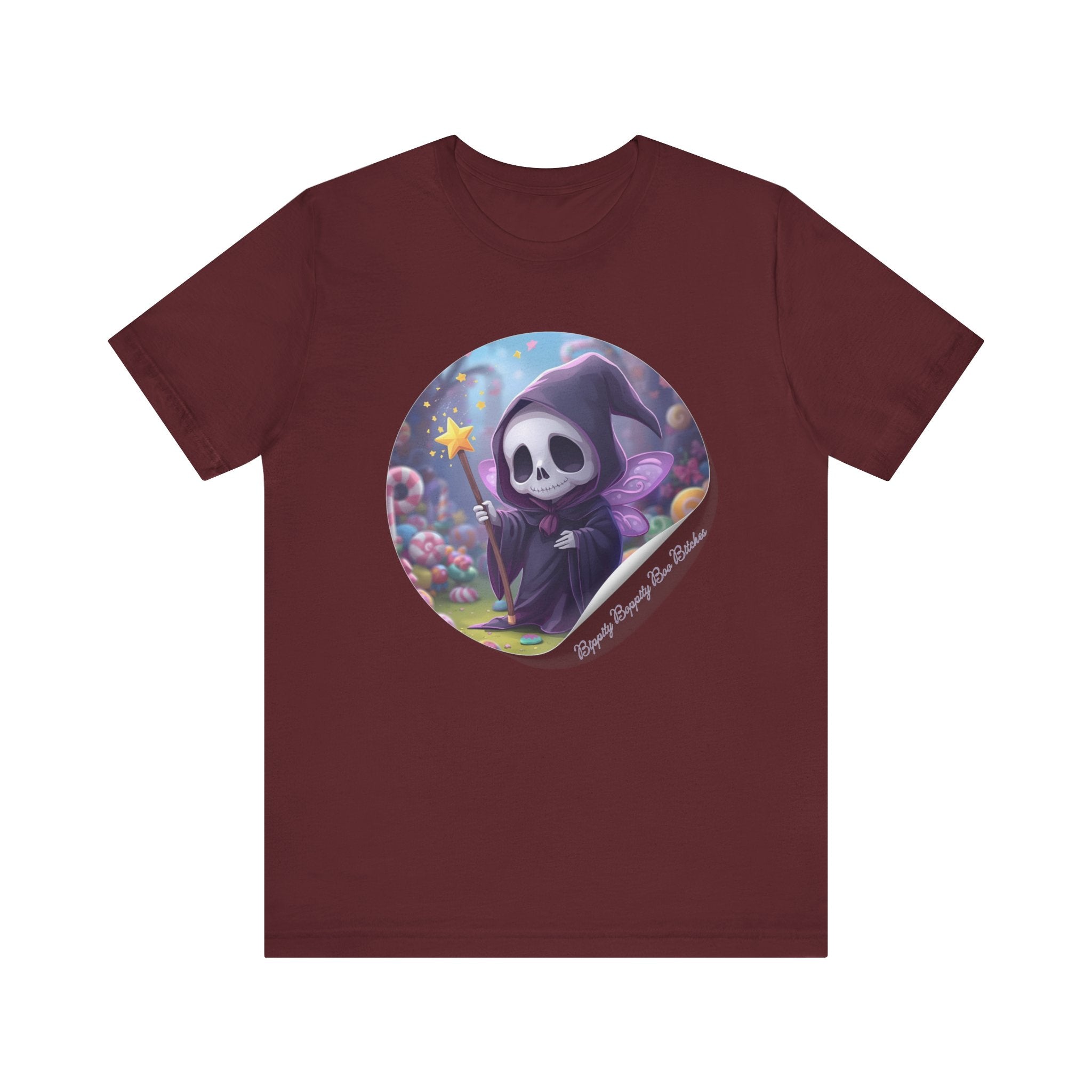 Boppity Boo Cute Grim Reaper Tee, Soft Unisex Jersey T-Shirt, Fun Halloween Shirt, Goth Aesthetic Apparel