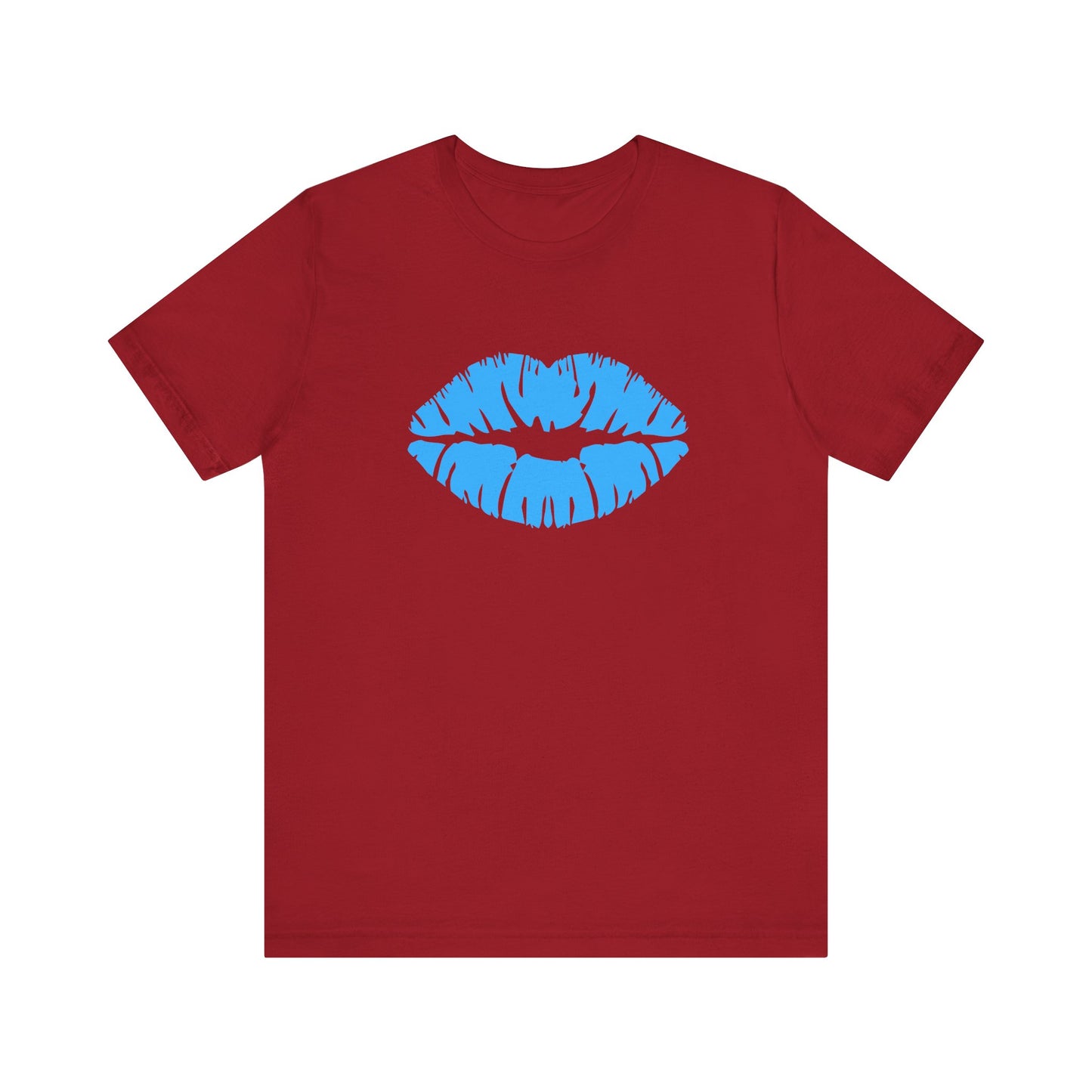 Blue Lips Kiss Print Unisex Tee, Casual Wear, Gift for Her, Valentine's Day Shirt, Fun Graphic Top, Everyday Style