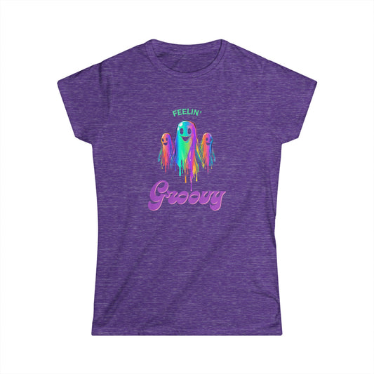 Groovy Ghosts Women's Softstyle Tee - Fun Casual Top, Vibrant Graphic Tee, Festival Shirt, Gift for Friends, Summer Vibes