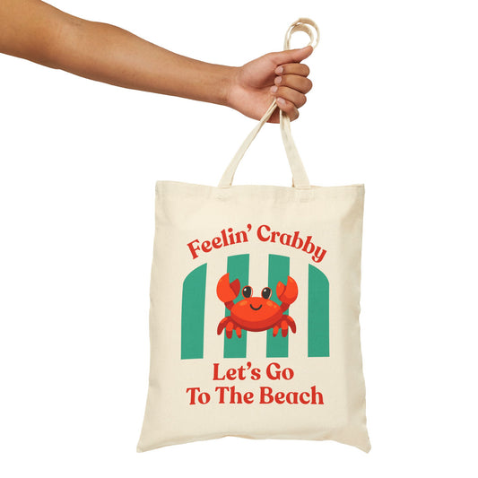 Feelin' Crabby Let's Go To The Beach Tote Bag — Cute Crab Canvas Beach Bag