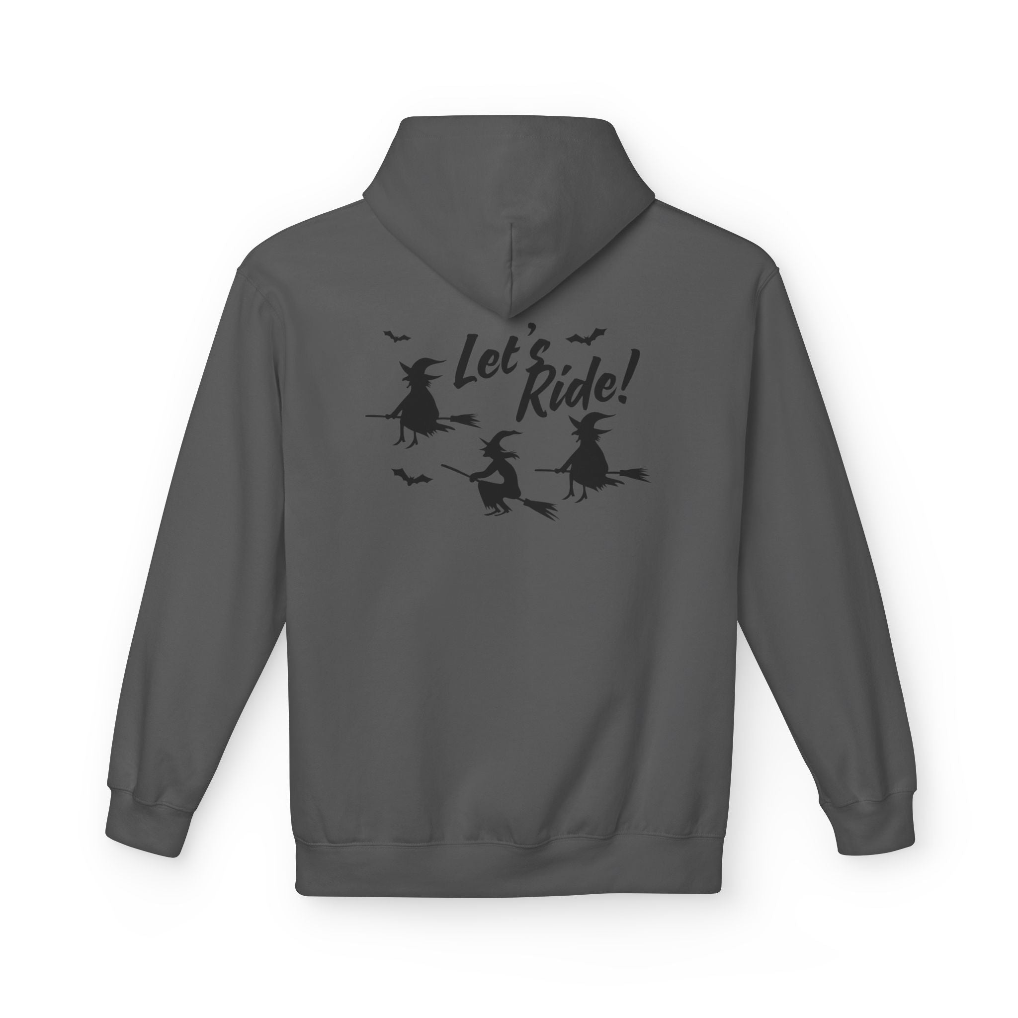 Let's Ride Witches Witchy Broomstick Hoodie, Unisex Midweight Fleece Sweatshirt, Halloween Apparel, Cozy Witch Costume,  Spooky Season