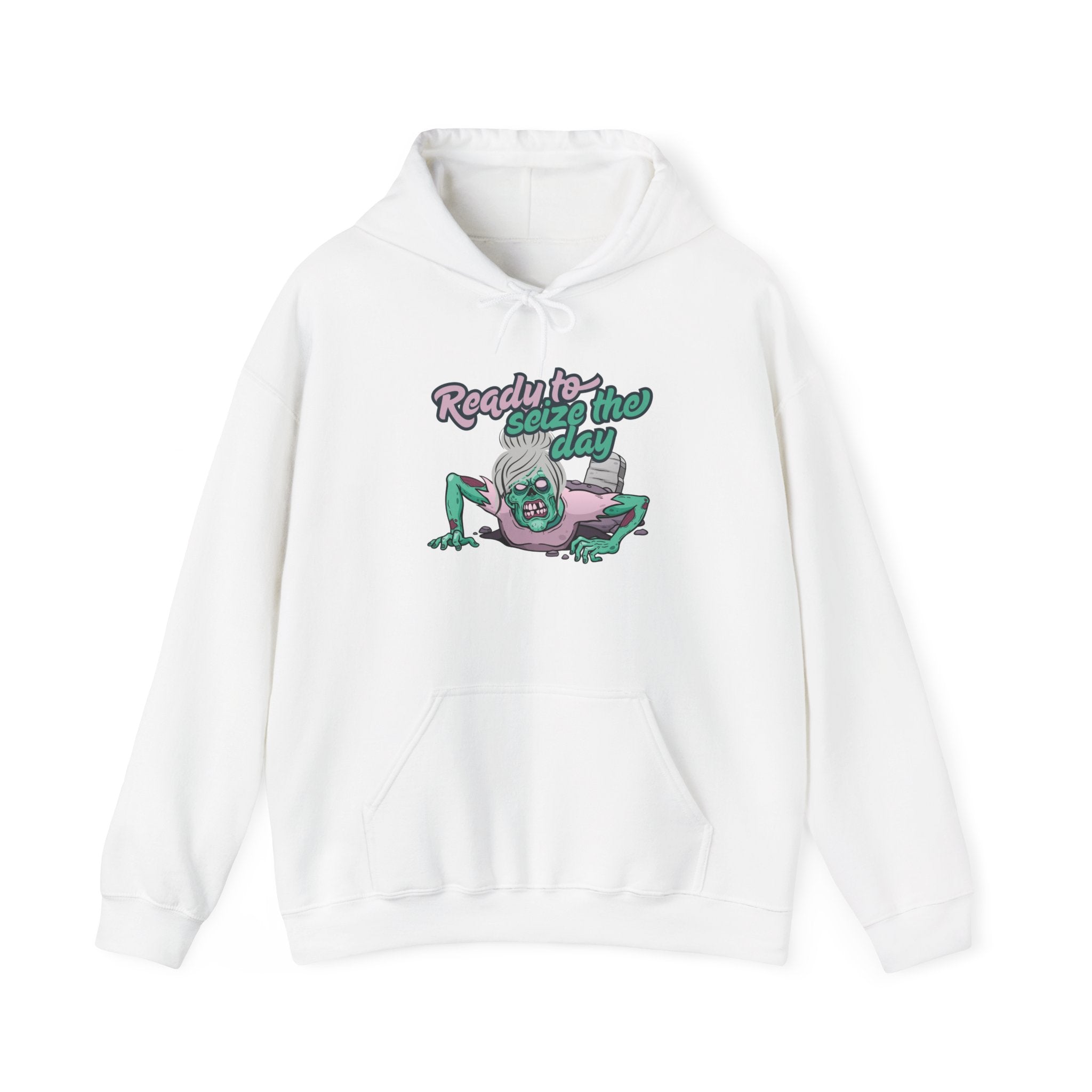Zombie Vibes Hooded Sweatshirt - Seize the Day, Halloween Gift, Cozy Fall Wear, Unisex Pullover, Casual Comfort