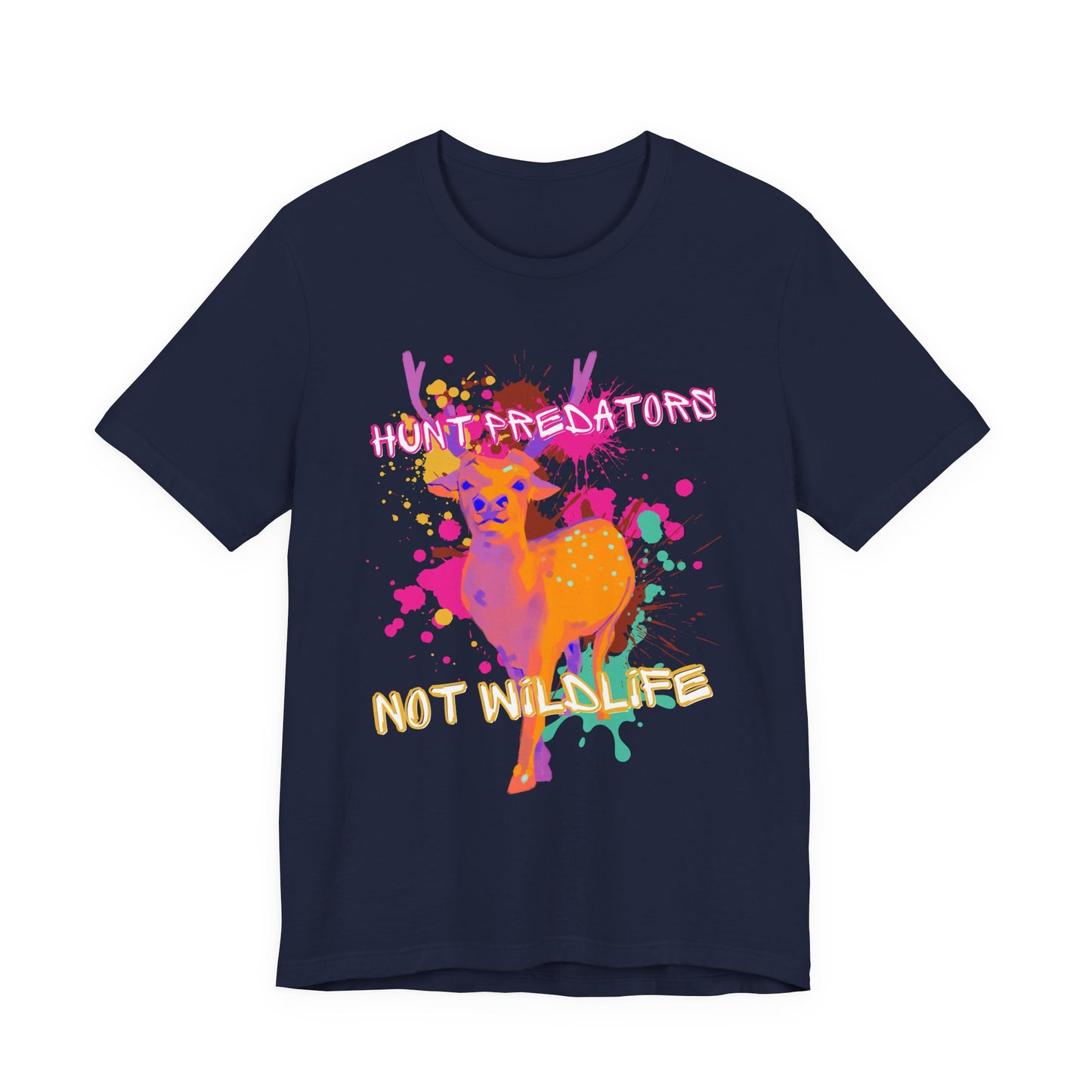 Navy Tee with Colorful wildlife hunt predators