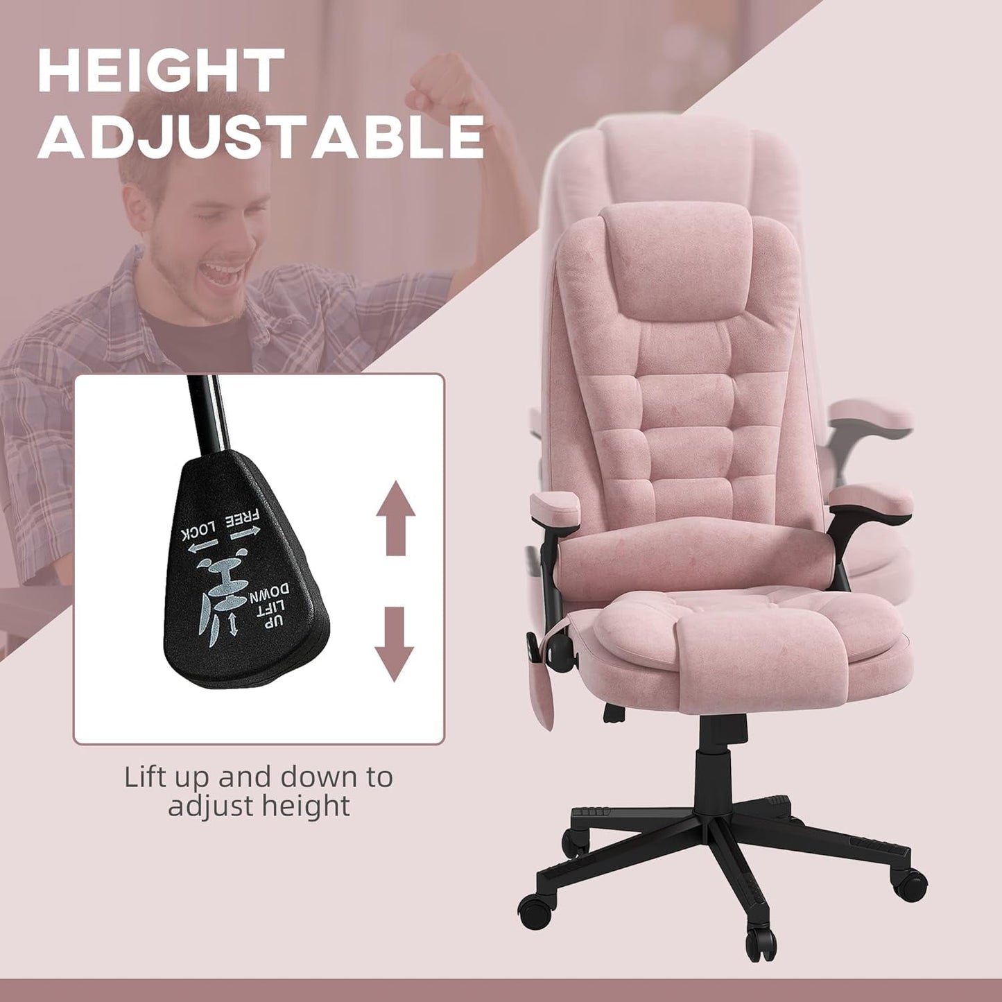 6 Point Vibrating Massage Office Chair with Heat, Velvet High Back