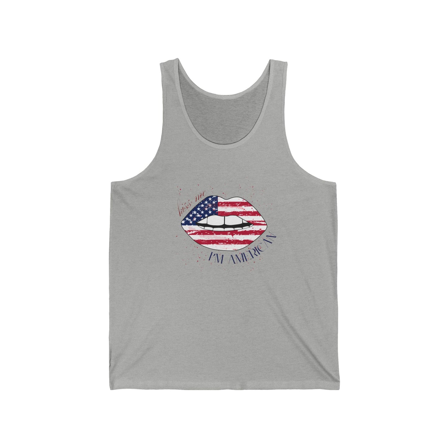 Patriotic Kiss Unisex Jersey Tank, 4th of July Shirt, Summer Tank Top, USA Flag Apparel, Casual Wear, Gift for Her