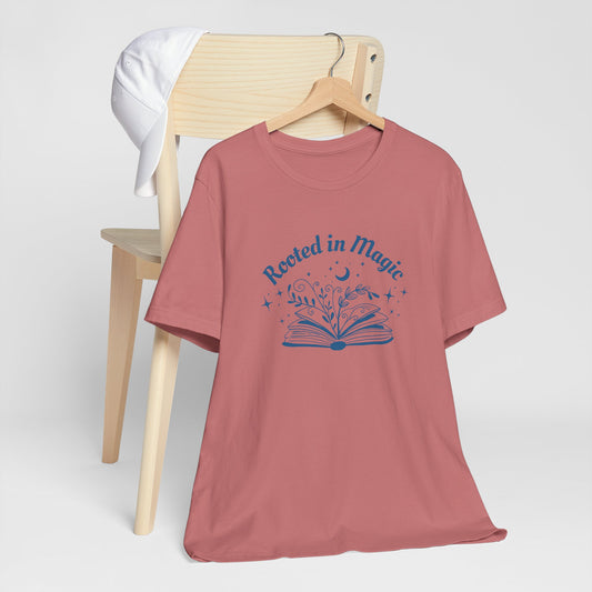 Rooted in Magic Short Sleeve Tee, Ideal for Book Lovers, Spell Binders, and Magic Minds Alike