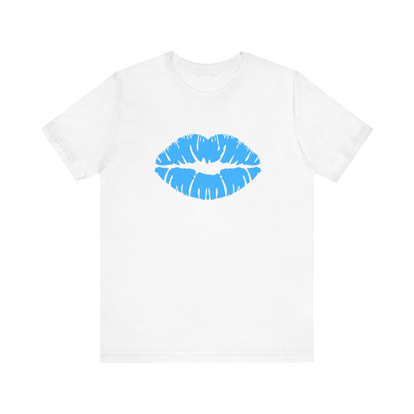Blue Lips Kiss Print Unisex Tee, Casual Wear, Gift for Her, Valentine's Day Shirt, Fun Graphic Top, Everyday Style
