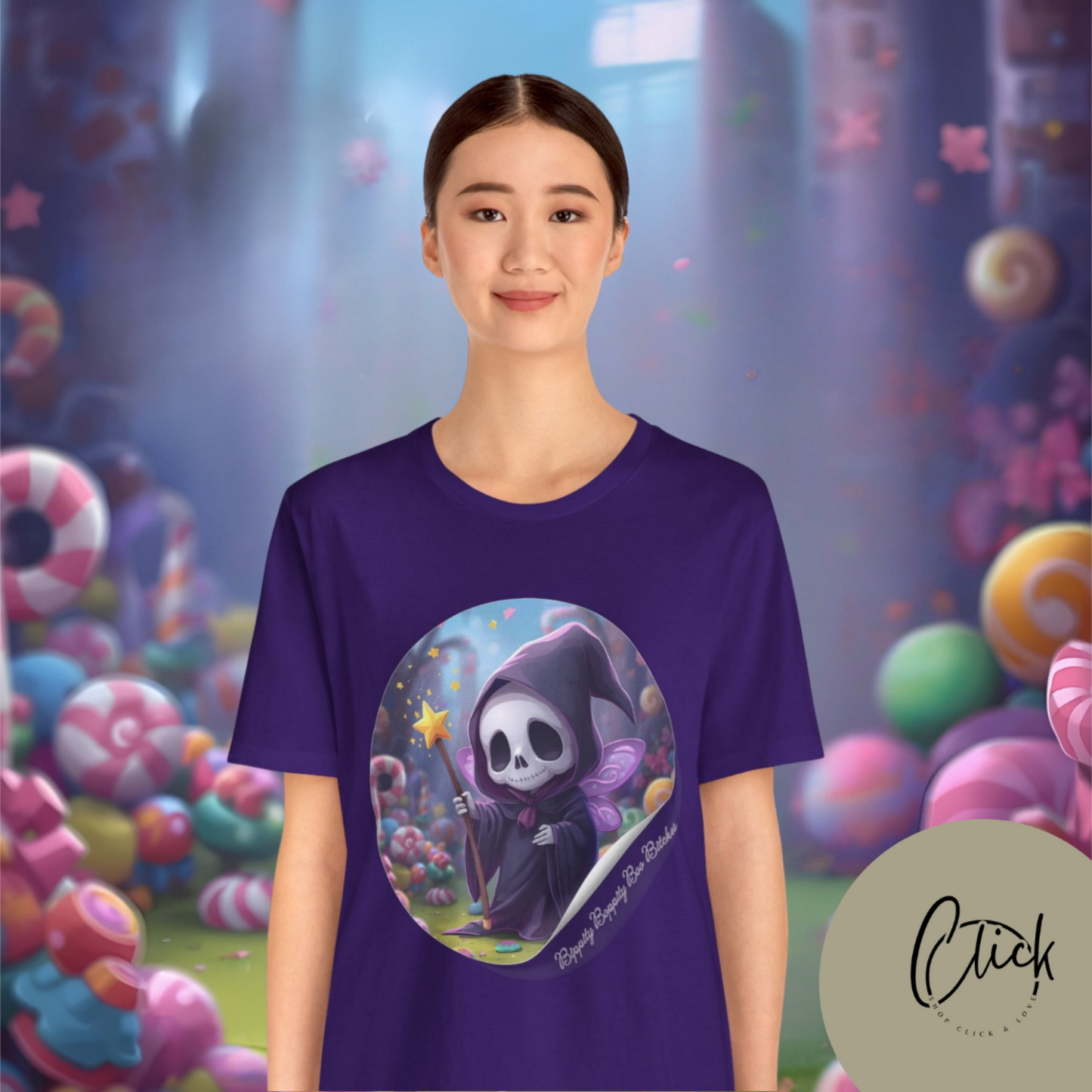 Boppity Boo Cute Grim Reaper Tee, Soft Unisex Jersey T-Shirt, Fun Halloween Shirt, Goth Aesthetic Apparel