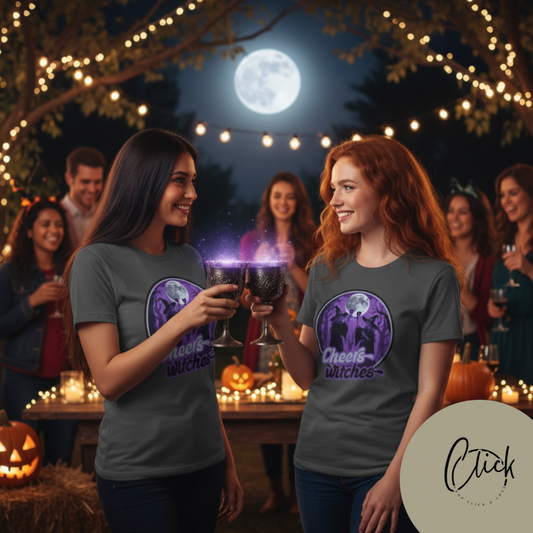 Cheers Witches Short Sleeve Tee - Spooky Vibes, Halloween Shirt, Unisex Graphic Tee, Witchy Apparel, Gift for Witches, Casual Witchwear