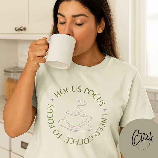 I Need Coffee to Focus Tee-Shirt, Fall Apparel, Halloween Apparel, Witchy Vibes