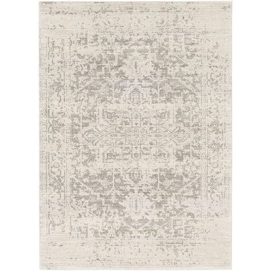 5' x 7' Distressed Oriental Area Rug in Light Grey / Beige